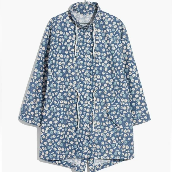 Madewell Womens Flattering Ruffle-Neck Anorak Raincoat French Floral XXL